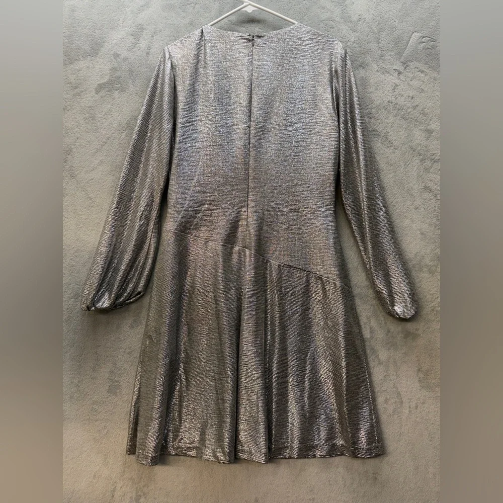 Ralph Lauren Dress Size 14 Shimmering Silver Long Sleeve Black Label
